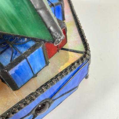 LOT 176: Vintage Stained Glass Christmas Tree on Base / Stand