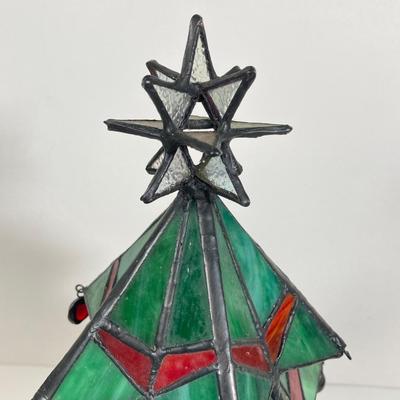 LOT 176: Vintage Stained Glass Christmas Tree on Base / Stand