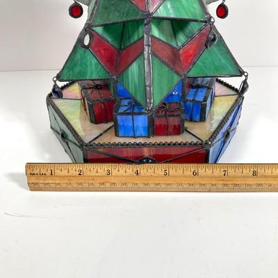 LOT 176: Vintage Stained Glass Christmas Tree on Base / Stand
