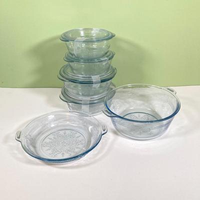 LOT 180: Fire King Oven Glass Collection - 2 Rectangular Casserole Dishes, Small Lidded Rectangular Refrigerator Dish, Plate, Bowl,...