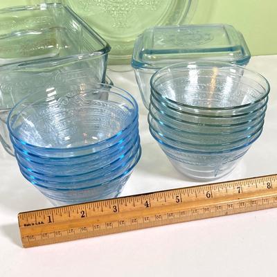 LOT 180: Fire King Oven Glass Collection - 2 Rectangular Casserole Dishes, Small Lidded Rectangular Refrigerator Dish, Plate, Bowl,...