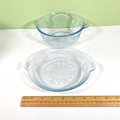 LOT 180: Fire King Oven Glass Collection - 2 Rectangular Casserole Dishes, Small Lidded Rectangular Refrigerator Dish, Plate, Bowl,...