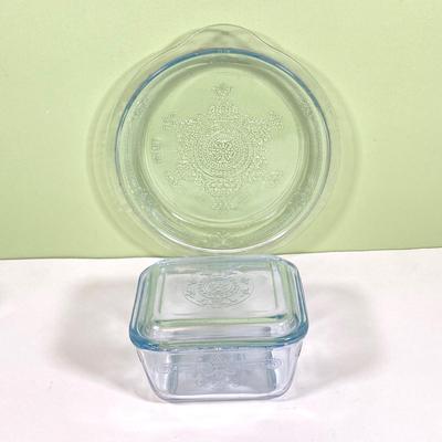 LOT 180: Fire King Oven Glass Collection - 2 Rectangular Casserole Dishes, Small Lidded Rectangular Refrigerator Dish, Plate, Bowl,...