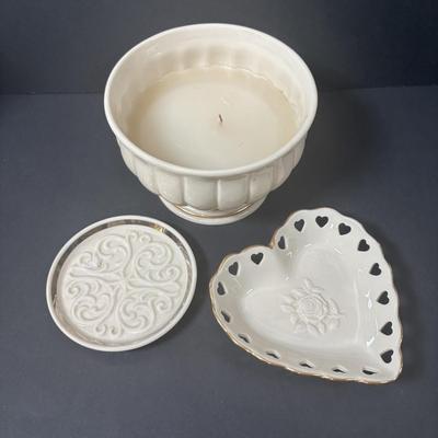 LOT 217: Lenox Collection: Fruit "Special" Salad/Dessert Plates, Illuminations Scroll Votive Candle Holder, Nature's...