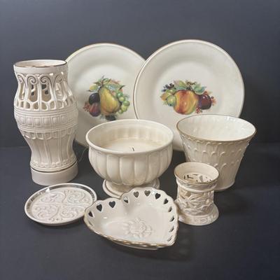 LOT 217: Lenox Collection: Fruit "Special" Salad/Dessert Plates, Illuminations Scroll Votive Candle Holder, Nature's...