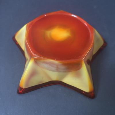 LOT 219: Vintage Slag Glass Star Candle Holders, Milk Glass Santa Cover Sleigh Dish, Lenox Old World Santa