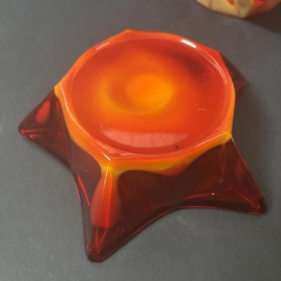 LOT 219: Vintage Slag Glass Star Candle Holders, Milk Glass Santa Cover Sleigh Dish, Lenox Old World Santa