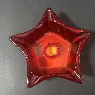 LOT 219: Vintage Slag Glass Star Candle Holders, Milk Glass Santa Cover Sleigh Dish, Lenox Old World Santa