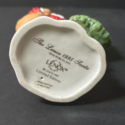 LOT 219: Vintage Slag Glass Star Candle Holders, Milk Glass Santa Cover Sleigh Dish, Lenox Old World Santa