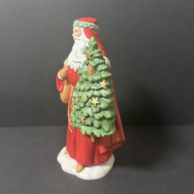 LOT 219: Vintage Slag Glass Star Candle Holders, Milk Glass Santa Cover Sleigh Dish, Lenox Old World Santa