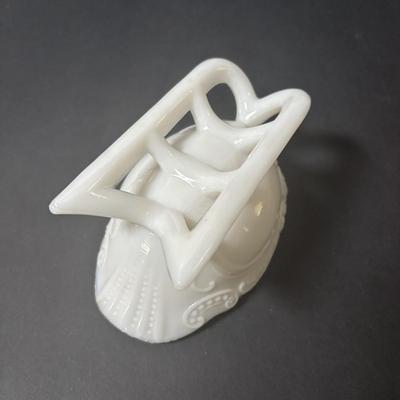 LOT 219: Vintage Slag Glass Star Candle Holders, Milk Glass Santa Cover Sleigh Dish, Lenox Old World Santa