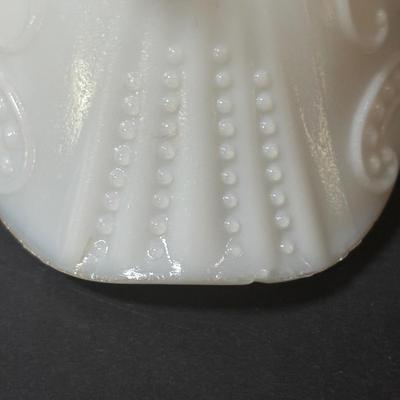 LOT 219: Vintage Slag Glass Star Candle Holders, Milk Glass Santa Cover Sleigh Dish, Lenox Old World Santa