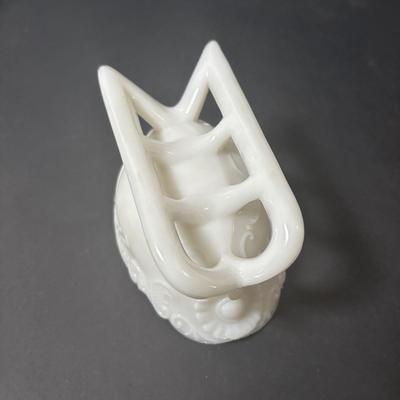 LOT 219: Vintage Slag Glass Star Candle Holders, Milk Glass Santa Cover Sleigh Dish, Lenox Old World Santa