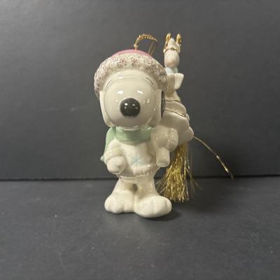 LOT 220: Lenox Holiday Collection: Rudolph & Santa Salt/Pepper Shakers, Frosty the Snowman Salt/Pepper Shakers and Snoopy Ornament
