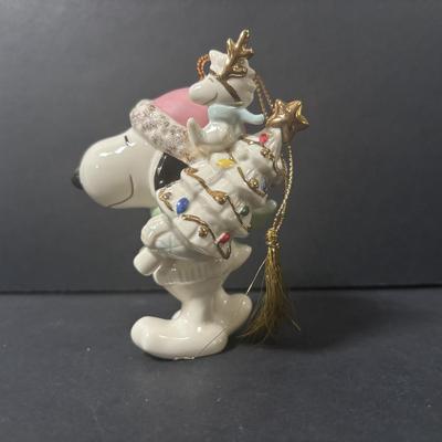 LOT 220: Lenox Holiday Collection: Rudolph & Santa Salt/Pepper Shakers, Frosty the Snowman Salt/Pepper Shakers and Snoopy Ornament