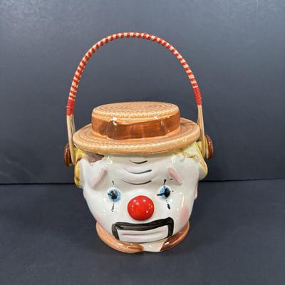 LOT 230: Ezra Brooks Shriner Clown Decanter, Sad Clown Biscuit Jar, Salt /Pepper Clowns and More