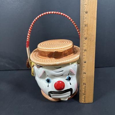 LOT 230: Ezra Brooks Shriner Clown Decanter, Sad Clown Biscuit Jar, Salt /Pepper Clowns and More