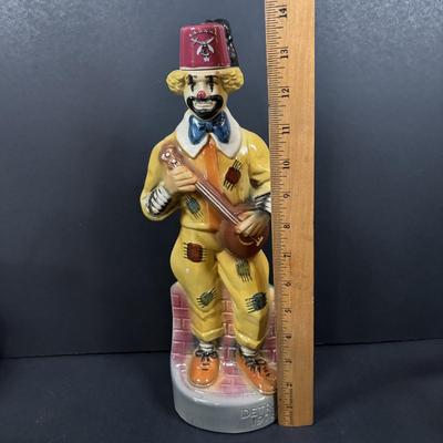 LOT 230: Ezra Brooks Shriner Clown Decanter, Sad Clown Biscuit Jar, Salt /Pepper Clowns and More