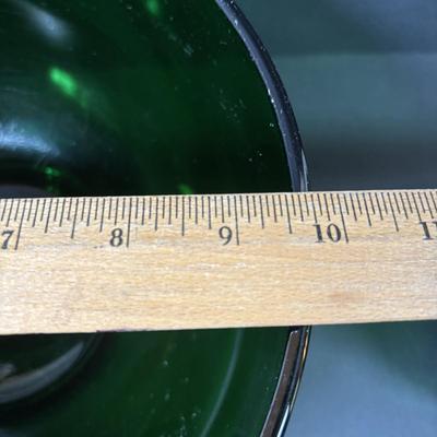 LOT 233: Forest Green Punch Bowl Set w/Glass Ladle along with Emerald Green Vases