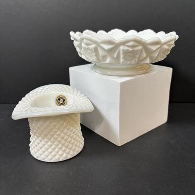 LOT 235: Milk Glass Collection Featuring Westmorland English Hobnail Hat