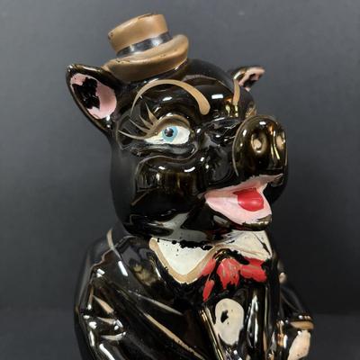 LOT 245 Vintage Ceramic Pig Collection: Relco Black Piggy Band, Polka Dot Piggy Bank, "Toby" Pig Pitcher and Little Girl Pig