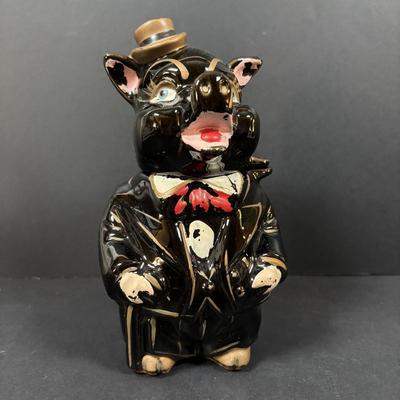 LOT 245 Vintage Ceramic Pig Collection: Relco Black Piggy Band, Polka Dot Piggy Bank, "Toby" Pig Pitcher and Little Girl Pig