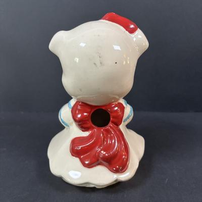 LOT 245 Vintage Ceramic Pig Collection: Relco Black Piggy Band, Polka Dot Piggy Bank, "Toby" Pig Pitcher and Little Girl Pig