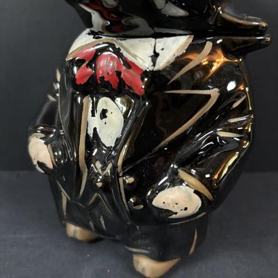 LOT 245 Vintage Ceramic Pig Collection: Relco Black Piggy Band, Polka Dot Piggy Bank, "Toby" Pig Pitcher and Little Girl Pig