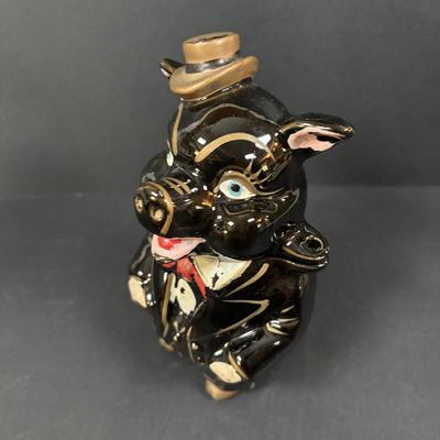 LOT 245 Vintage Ceramic Pig Collection: Relco Black Piggy Band, Polka Dot Piggy Bank, "Toby" Pig Pitcher and Little Girl Pig