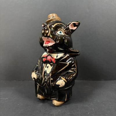 LOT 245 Vintage Ceramic Pig Collection: Relco Black Piggy Band, Polka Dot Piggy Bank, "Toby" Pig Pitcher and Little Girl Pig
