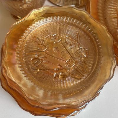 LOT 255: Jeanette Glass Iris and Herringbone Marigold Carnival Glass Collection