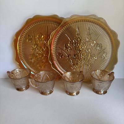 LOT 255: Jeanette Glass Iris and Herringbone Marigold Carnival Glass Collection