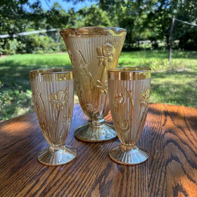 LOT 255: Jeanette Glass Iris and Herringbone Marigold Carnival Glass Collection