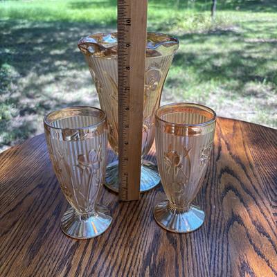 LOT 255: Jeanette Glass Iris and Herringbone Marigold Carnival Glass Collection