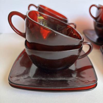 LOT 257: Anchor Hocking Royal Ruby Charm Square Glassware Collection