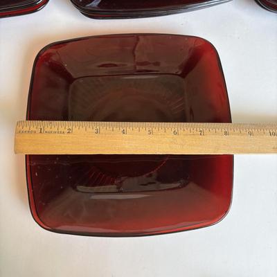 LOT 257: Anchor Hocking Royal Ruby Charm Square Glassware Collection