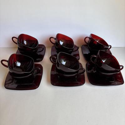 LOT 257: Anchor Hocking Royal Ruby Charm Square Glassware Collection