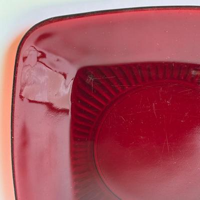 LOT 257: Anchor Hocking Royal Ruby Charm Square Glassware Collection