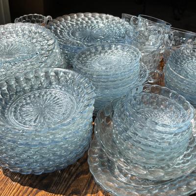 LOT 259: Anchor "Hocking Blue "Bubble" Collection: Plates, Divided Plates, Salad Plates, Cup and More