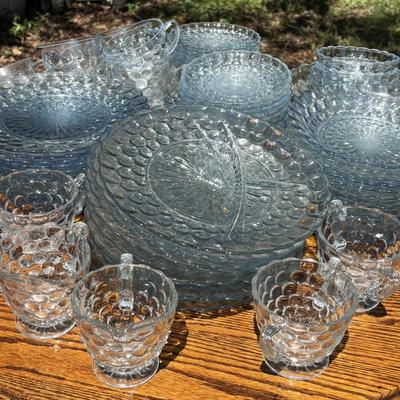LOT 259: Anchor "Hocking Blue "Bubble" Collection: Plates, Divided Plates, Salad Plates, Cup and More