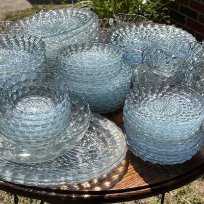 LOT 259: Anchor "Hocking Blue "Bubble" Collection: Plates, Divided Plates, Salad Plates, Cup and More