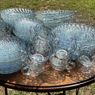LOT 259: Anchor "Hocking Blue "Bubble" Collection: Plates, Divided Plates, Salad Plates, Cup and More