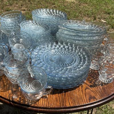 LOT 259: Anchor "Hocking Blue "Bubble" Collection: Plates, Divided Plates, Salad Plates, Cup and More