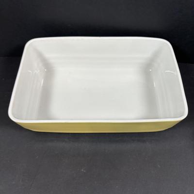 LOT 261: Hall for Westing House Refrigerator Dishes (no lids), Brown Glaze Bowl USA, Shawnee Cat Creamer, National Dairy Orange Juice...