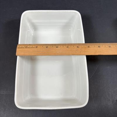 LOT 261: Hall for Westing House Refrigerator Dishes (no lids), Brown Glaze Bowl USA, Shawnee Cat Creamer, National Dairy Orange Juice...