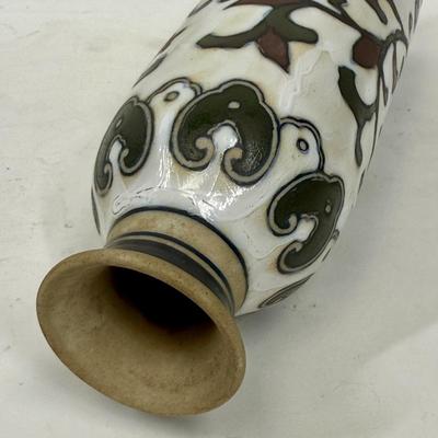 Vintage Chinese Cizhou Kiln Style Hand Glazed Floral Stoneware Pottery Vase 12"