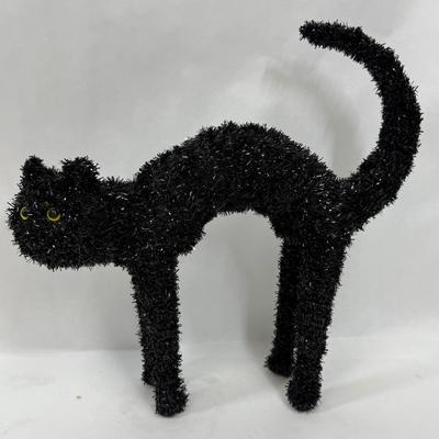 Sale Photo Thumbnail #642: Sign and pumpkin are ceramic, cat is a stiff chenille-like material.  All in good condition.