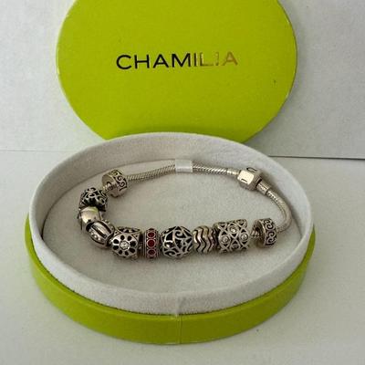 CHAMILIA charm bracelet w/ 10 charms - Like new in box