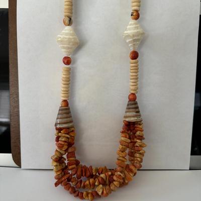 Carnelian bead & shell necklace