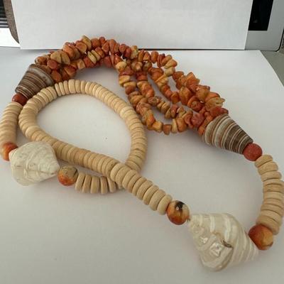 Carnelian bead & shell necklace